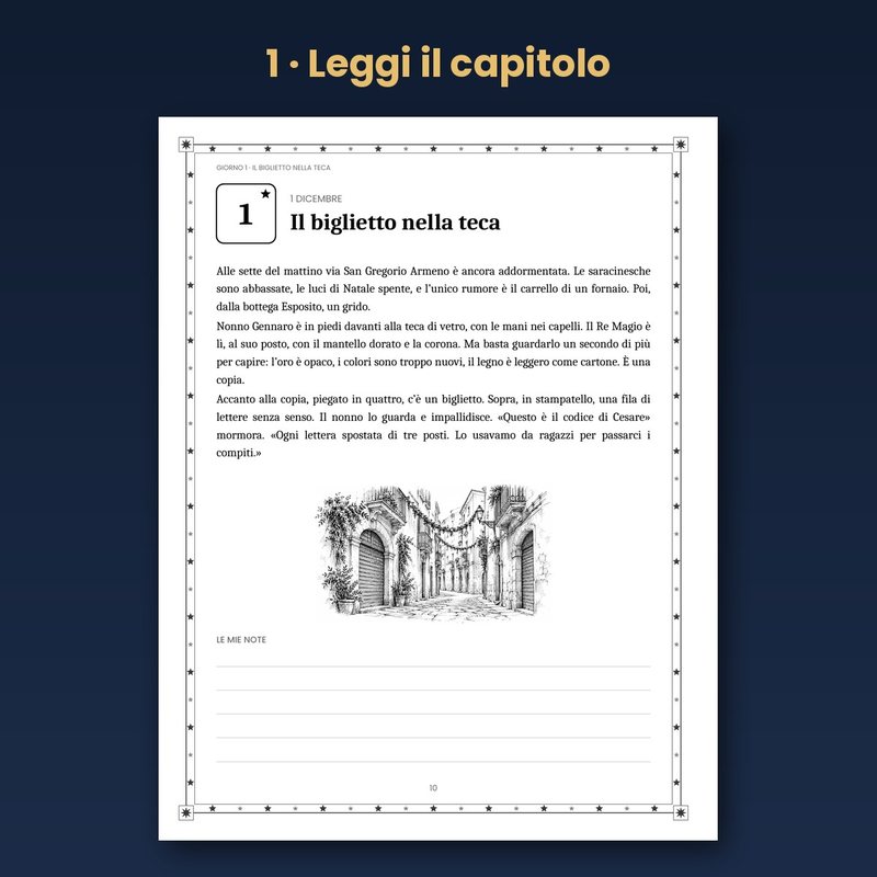 Pagina interna con il capitolo del giorno, da Il Re Magio scomparso